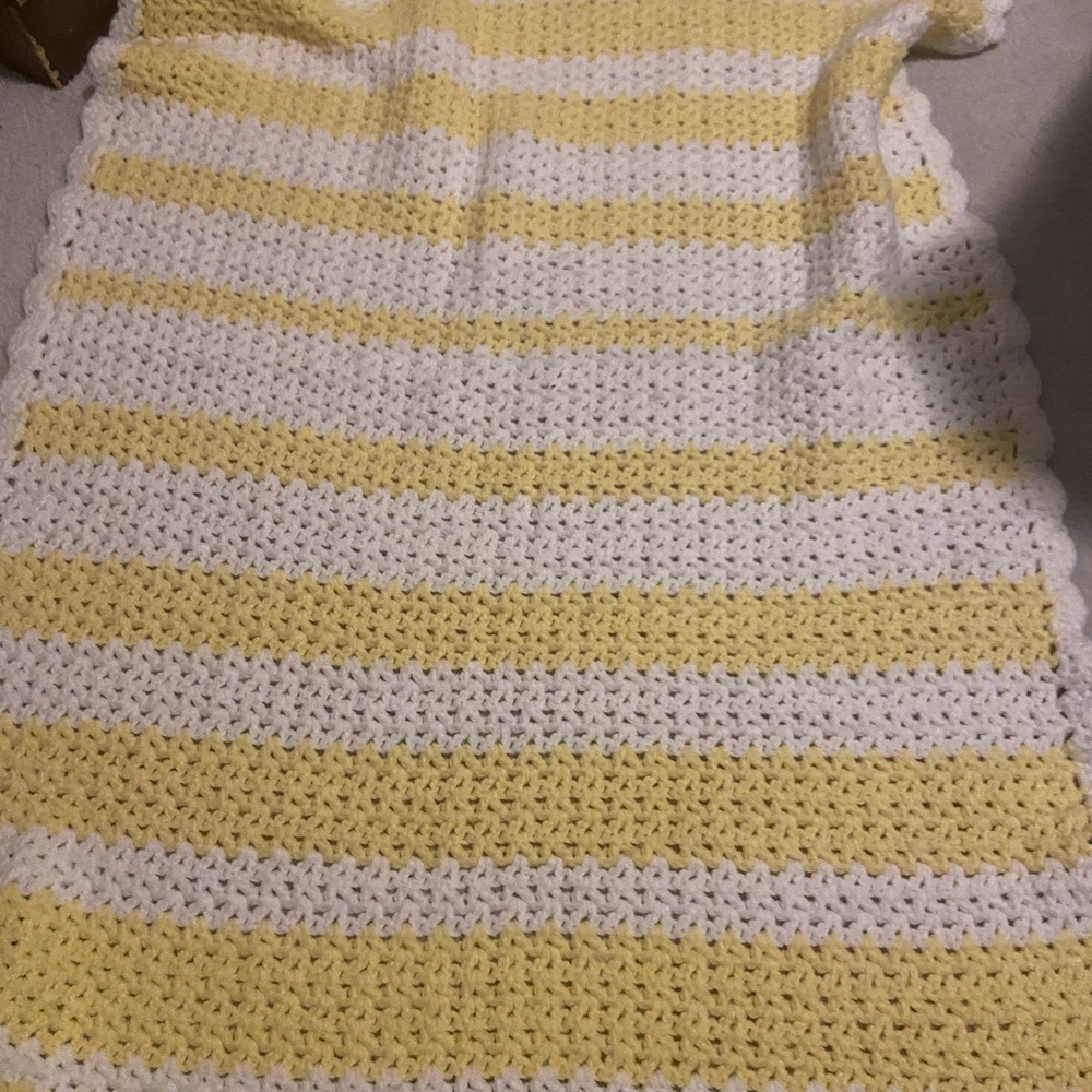 Yellow and White Striped hand Crochet baby Blanket crib size